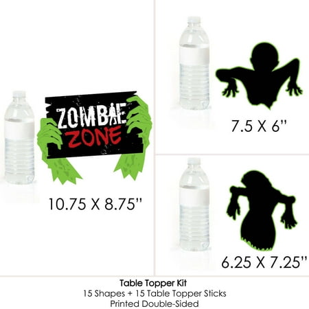 Big Dot of Happiness Zombie Zone - Halloween or Birthday Zombie Crawl Party Centerpiece Sticks - Table Toppers - Set of 15