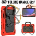 thumbnail image 3 of Case for Samsung Galaxy Tab S10 Lite/S10 FE/S9 FE/S9, 360 Rotating Stand Handle Pencil Holder Shoulder Strap Heavy Duty Shockproof Cover, Red, 3 of 7