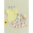 thumbnail image 3 of Elippeo Summer Easter Infant Baby Girl Outfit 3 6 12 18 24 Months Solid Ribbed Short Sleeve Romper Suspender Skirt and Headband Set, 3 of 9