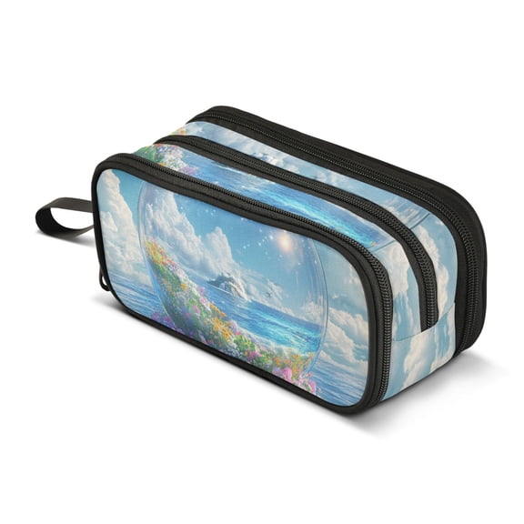 FORMRS Pencil Case with 3 Compartments Zipper Pouch, Elementary School Level and up, Crystal Ocean