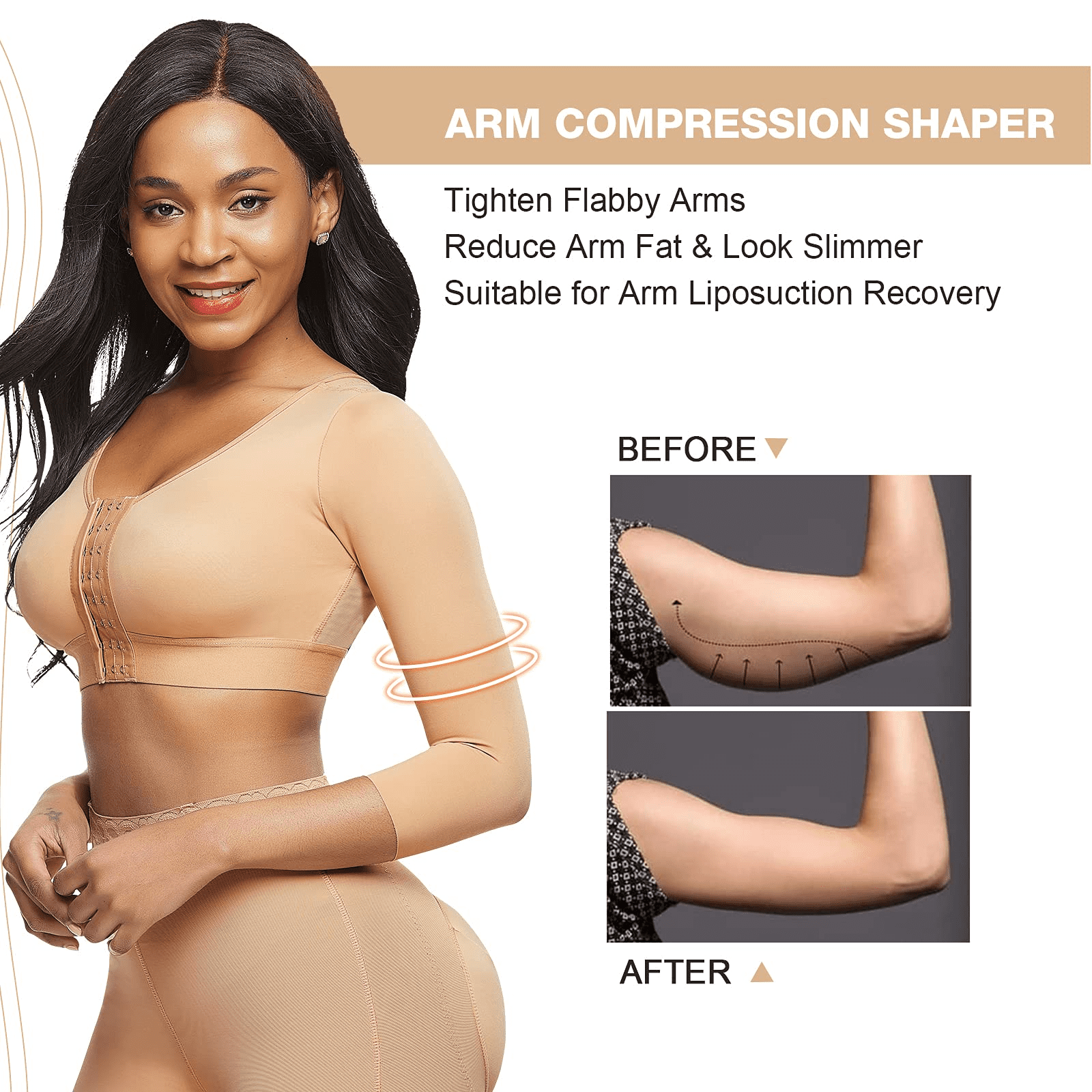 AQUTA Arm Shaper for Women Post Surgery Arm Lipo Compression Sleeves Slimming  Arm Faja Front Closure Shapewear Bra 