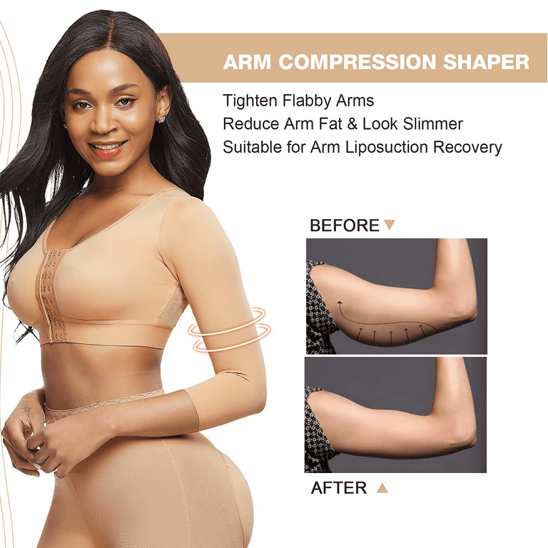 Womens Shapewear 3/4 Sleeve Arm Shaper Front Closure Compression