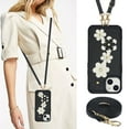 thumbnail image 3 of for iPhone 15 6.1-inch Crossbody Wallet Case, Women Flip Cover Flower Design PU Leather Kickstand Card Holder Slots Wrist Strap Lanyard Purse Phone Case for iPhone 15, Black, 3 of 9