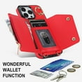 thumbnail image 6 of Compatible with iPhone 15 Pro Wallet Case with Card Holder Crossbody Neck Strap Lanyard Wrist Strap Purse for Women PU Leather Flip Case with Credit Card Kickstand Stand Case Red, 6 of 17