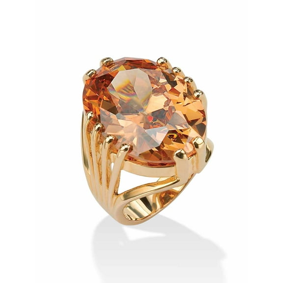 PalmBeach Jewelry 24.02 Carat Oval Cut Champagne-Color Cubic Zirconia Yellow Gold-Plated Ring