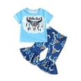 thumbnail image 2 of 2023 Toddler Kids Girls Summer Outfits Letter Cow Head Print Short Sleeve Crew Neck T-Shirt and Elastic Waist Flare Pants 2Pcs Suit(Wild Soul, 3-4 Years), 2 of 9
