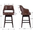 thumbnail image 3 of 28" Counter Height Bar Stools Set of 2, Swivel Upholstered Barstools with Solid Wood Legs and Footrest, Farmhouse Bar Chairs for Kitchen Island, Brown PU Leather, 3 of 8