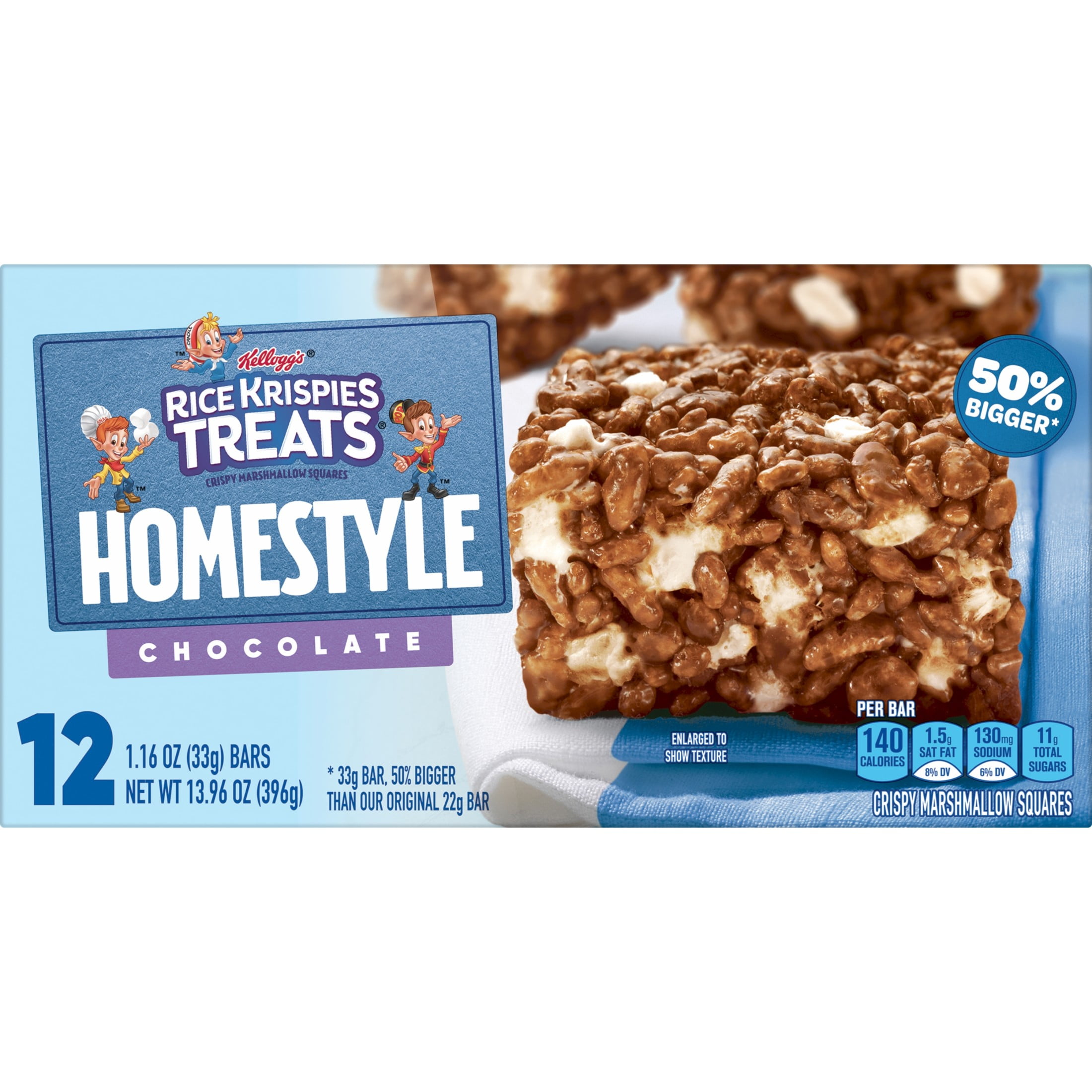 Rice Krispies Treats Homestyle Chocolate Chewy Crispy Marshmallow Squares, Kids Snacks, 13.96 oz, 12 Count
