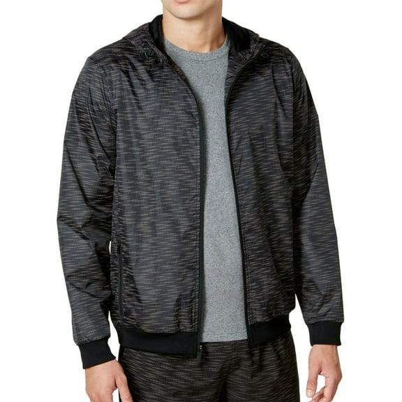 Ideology Mens Reflective Printed Windbreaker Jacket, Black, Small