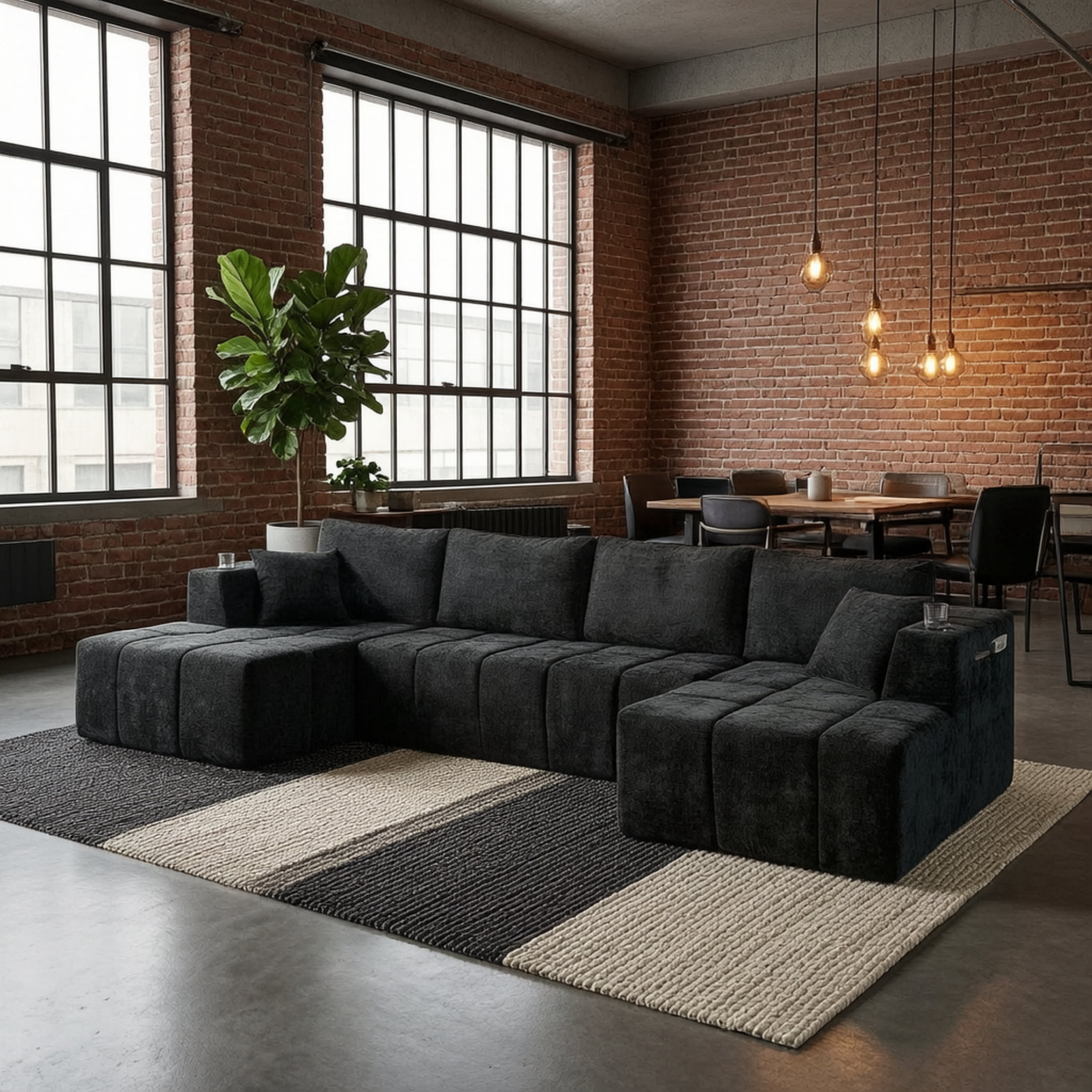 Vinform 132" U-Shaped Modular Sectional Cloud Sofa with 2 Cup Holders for Living Room, Dark Gray