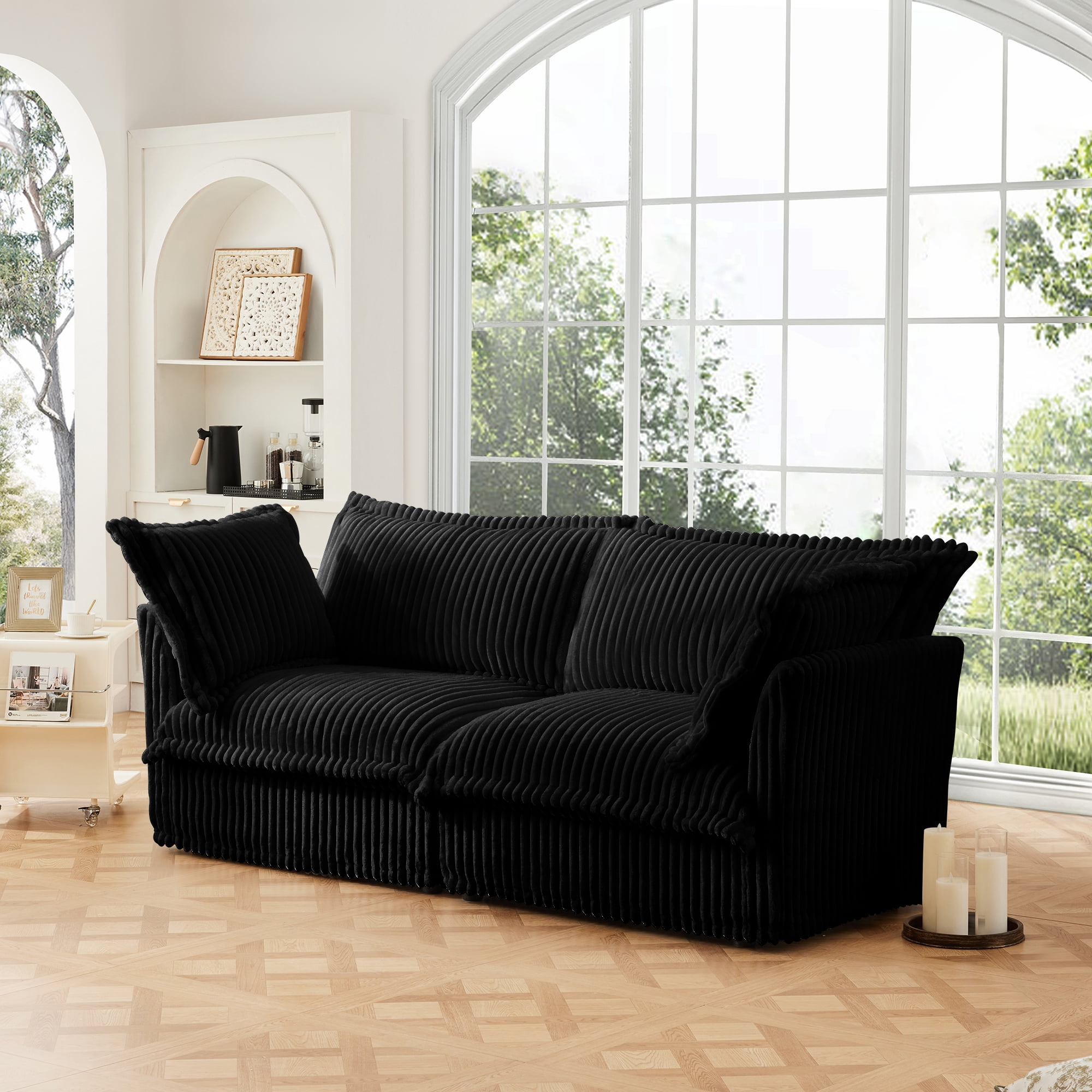 Modern Cream Corduroy Loveseat Sofa, Comfortable Cushion with Removable Cover for Living Room/Apt,Black