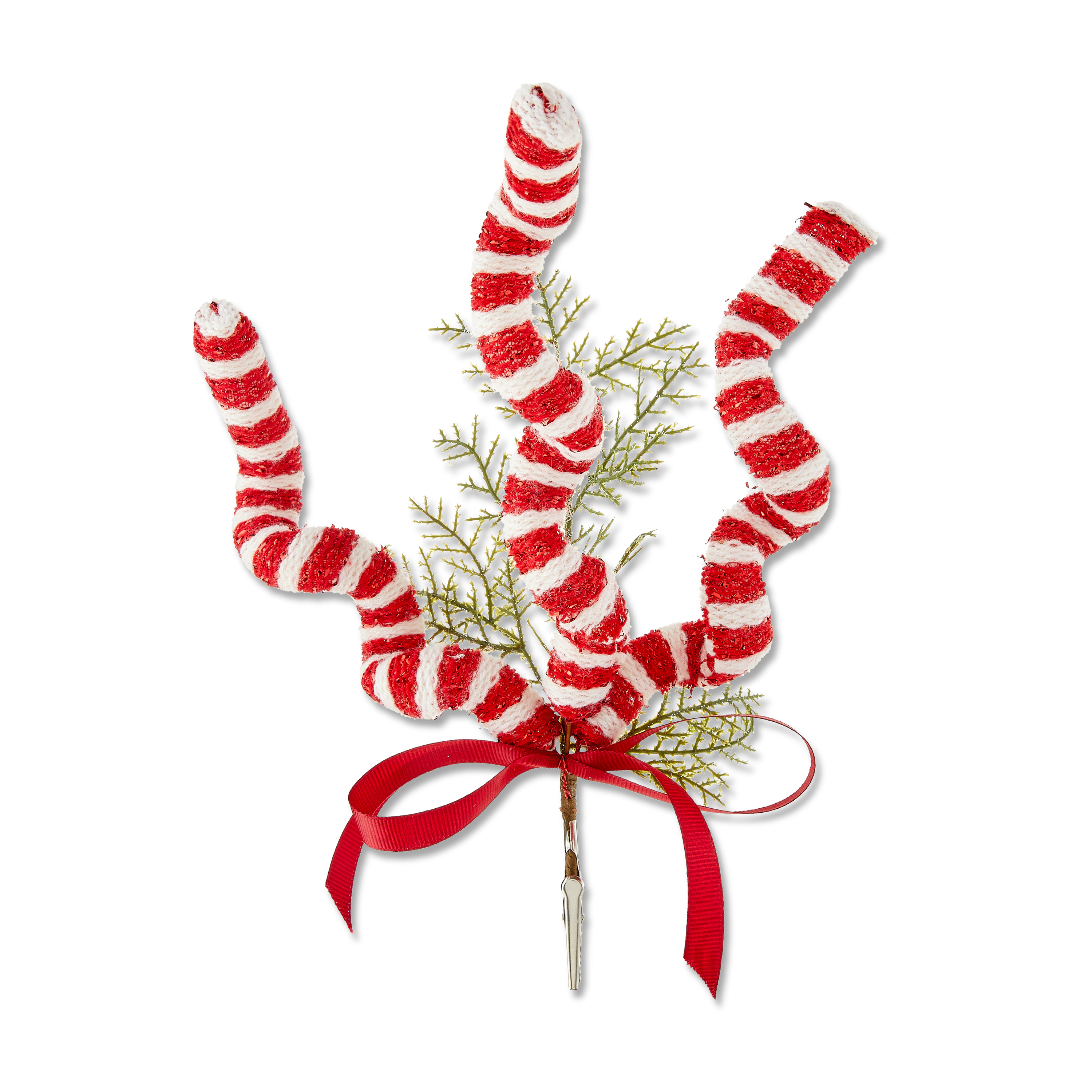 Red and White Striped Curly Christmas Clip Ornament, 1.27 oz, 10", Holiday Time