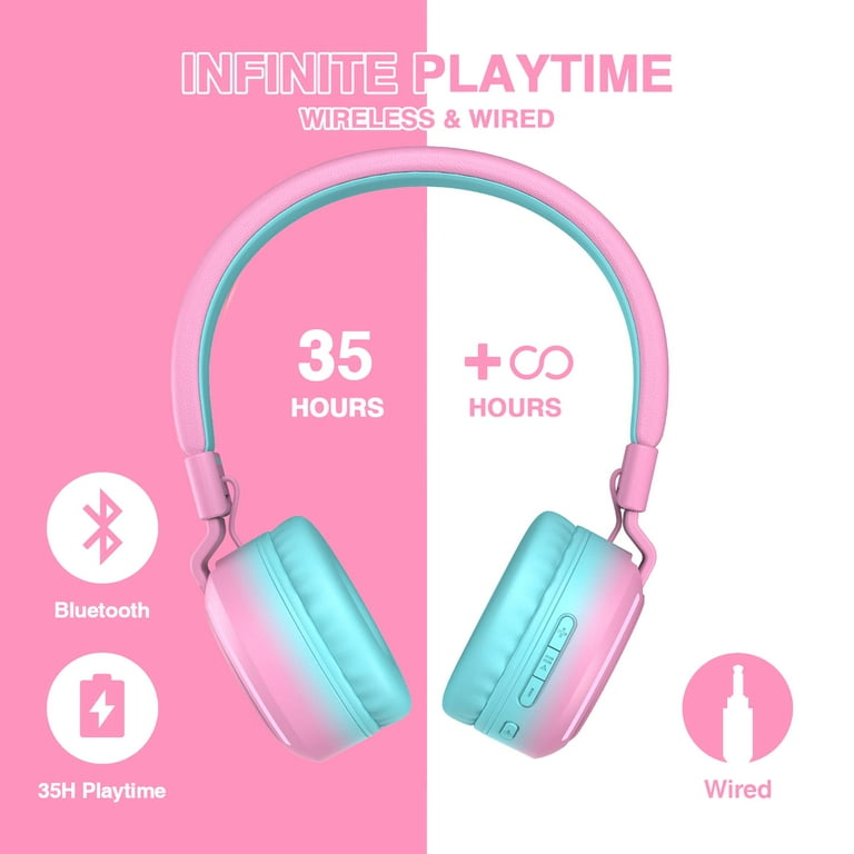 Kid Odyssey Kids Bluetooth Headphones for Girls Boys Wired Wireless Headphones for Kids with Microphone 85 94dB Safe Volume Colorful LED Light