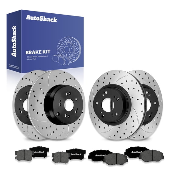 AutoShack Front & Rear Brake Rotors & Premium Pads for Honda, CR-V 2005-2006, 4WD FWD L4 2.4L - E-Coated Drilled & Slotted - ShadowGuard
