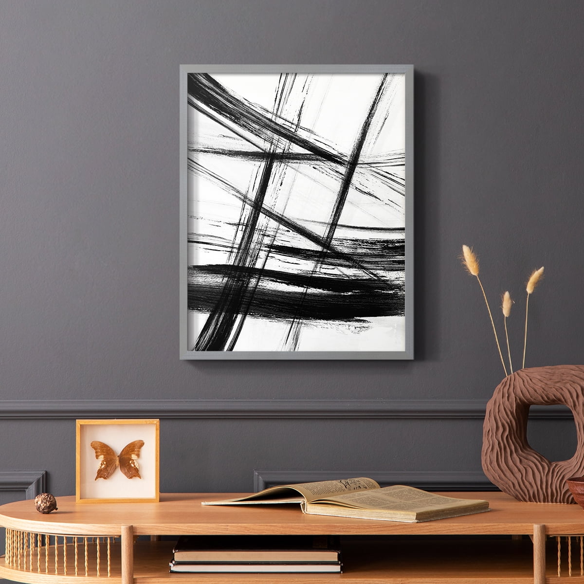 Organic Strokes in Gray Solid Wood 22 x 28 Framed Print