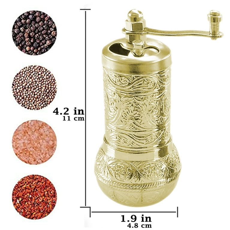  Decorative Black Pepper Grinder, Refillable Turkish Spice Mill  with Adjustable Coarseness, Manual Pepper Mill with Handle, Spice Grinder  Metal with Hand Crank, Bright Silver: Home & Kitchen