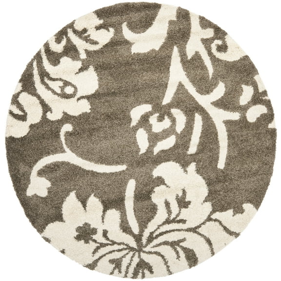 SAFAVIEH Florida Merrick Floral Shag Area Rug, Smoke/Beige, 6'7" x 6'7" Round