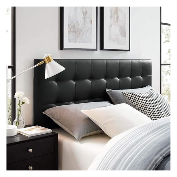 Lily Tufted Faux Leather Upholstered Full Headboard in Black