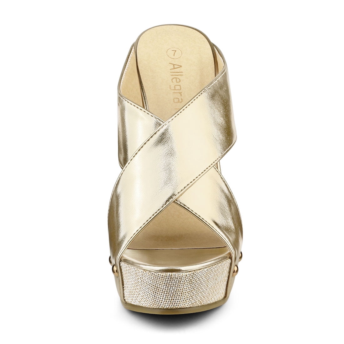 DARING DIVA Women's Stylish Open Toe Linen Platform Slide Wedge Sandals Gold 7.5