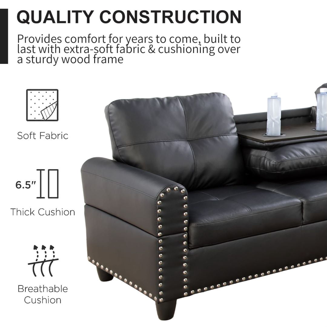 Sectional Couch for Living Room Furniture Sets, Faux Leather L Shape Living Room Sofa with Chaise 2 Piece Using for Apartment, Office, Bedrooms, Black(Facing Right Chaise)