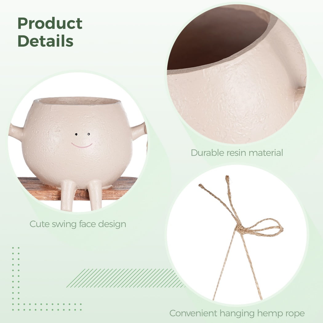 2 Pcs Swing Face Planter Pot Swing Flowers Pot Cute Hanging Swing Planter Resin Swing Plant Pot,Resin Hanging Head Succulent Pots for Home Garden Decor