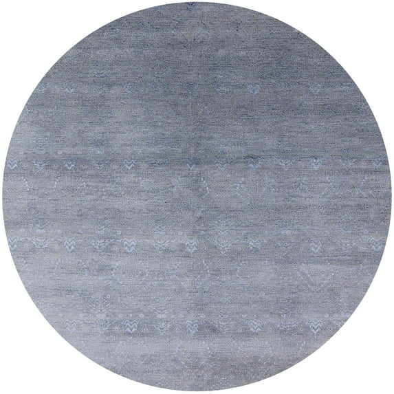 Ahgly Company Indoor Round Mid-Century Modern Slate Blue Grey Oriental Area Rugs, 8' Round