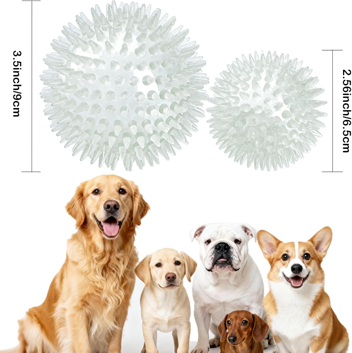 6 Pack 3.5’’ Glow in The Dark Dog Balls - Rubber Squeaky Swimming Pool Balls, Glowing Spiky Dog Fetching & Teething Chew Ball for Medium Large Breeds Indoors & Outdoors