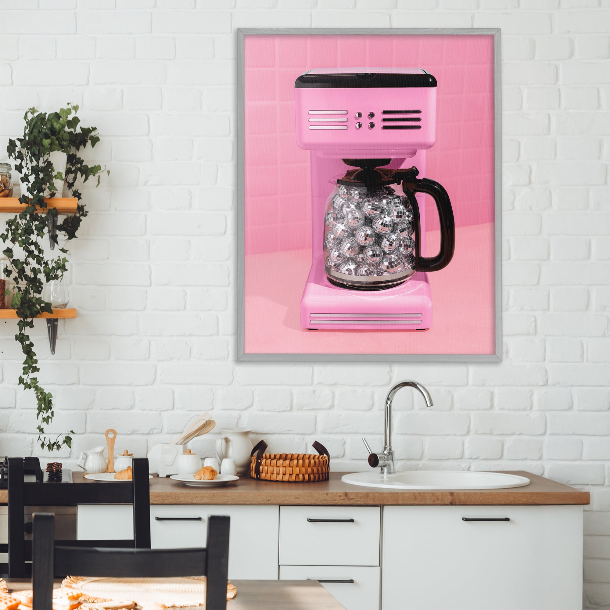 Stupell Industries Disco Coffee Over Pink Gray Framed Giclee Art, design by LISH Creative