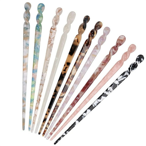 NOGIS 10 Pieces Acetate Hair Sticks, Women Styling Hair Vintage, Leopard Print Tortoise Shell Hairpin, Girls Chopsticks Hairpins, Disk Hair Sticks for Long Hair, Hair Accessories