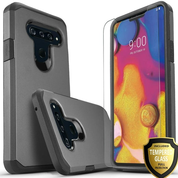 LG V50 ThinQ Case, LG V50 Case, With Premium Screen Protector Included, Heavy Duty Drop Protection Dual Layers Impact Advanced Rugged Protective Slim Fit Phone Cover-Black