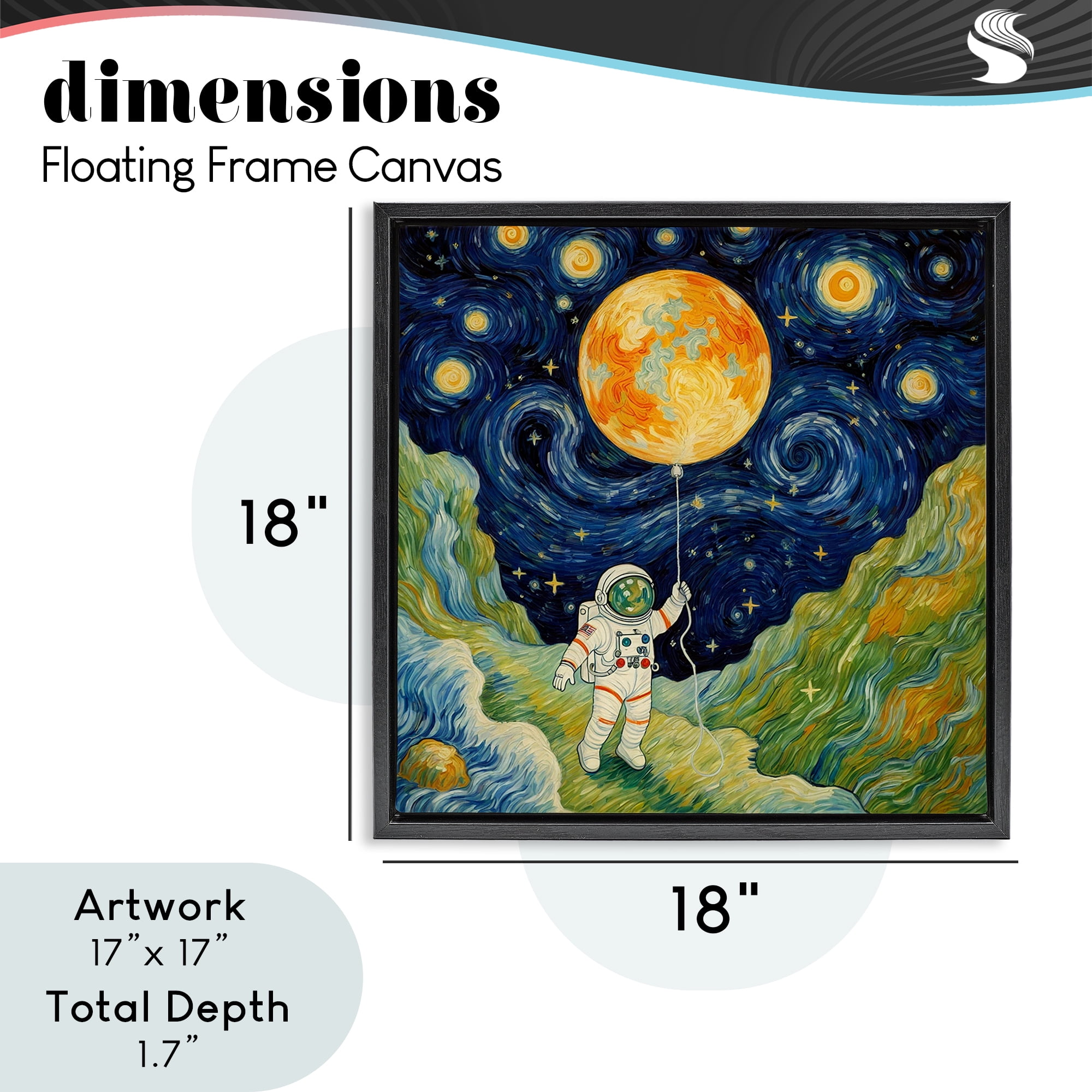 Impressionist Astronaut in Space Black Framed Floater Canvas Wall Art, design by Angie Hawke