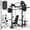 Foldable Squat Rack-Black & Weight Bench & Barbell-Black& Black Weight Plates 100lbs, variant on Mikolo Foldable Squat Rack, Wall Mounted Power Rack with Cable Crossover Machine & LAT Pull Down Machines, Functional Trainer with 5 Adjustable Function Modes, for Home Gym and Space Saving