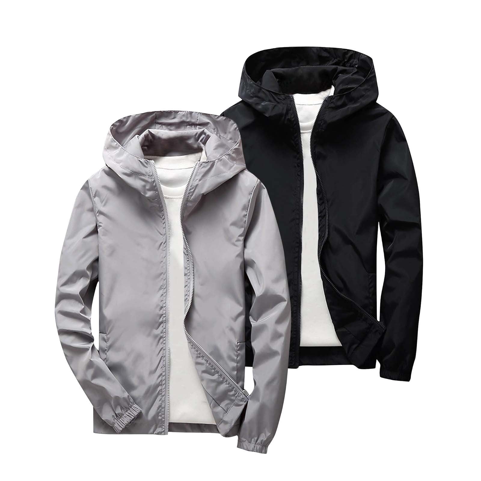 ZACPNCV 2 Pack Kids Windbreaker Jacket Softshell Full Zip Hooded Rain Jacket Waterproof Windproof Long Sleeve Outdoor Coat for Boys Girls 3-12Y B-Gray+Black