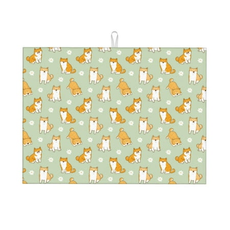 

Tebeau Dog And Flower Print Dish Drying Mat for Kitchen Counter Dish Drying Pad with Non-slip Rubber Backed Hide Stain Anti Absorbent for Kitchen Counter Drying Mat