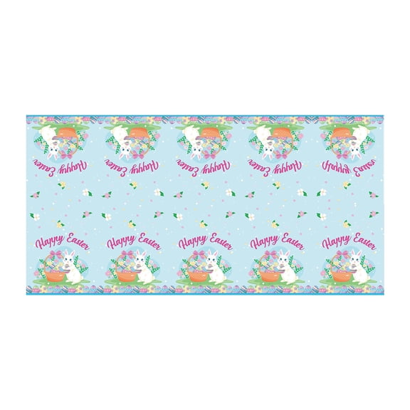 SSNTSY 1 PC 4.4ft x 9.8ft Easter Tablecloth Happy Easter Table Cover Rectangle Spring Easter Table Cover Bunny Table Cloth for Home Kitchen Dining Room Indoor Party Decoration