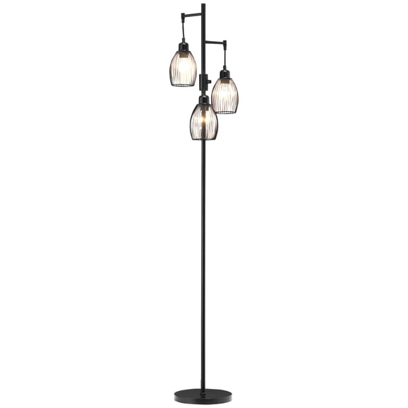 HOMCOM Lampe sur Pied Industrielle à 3 Lumières à Intensité Réglable pour Salon
