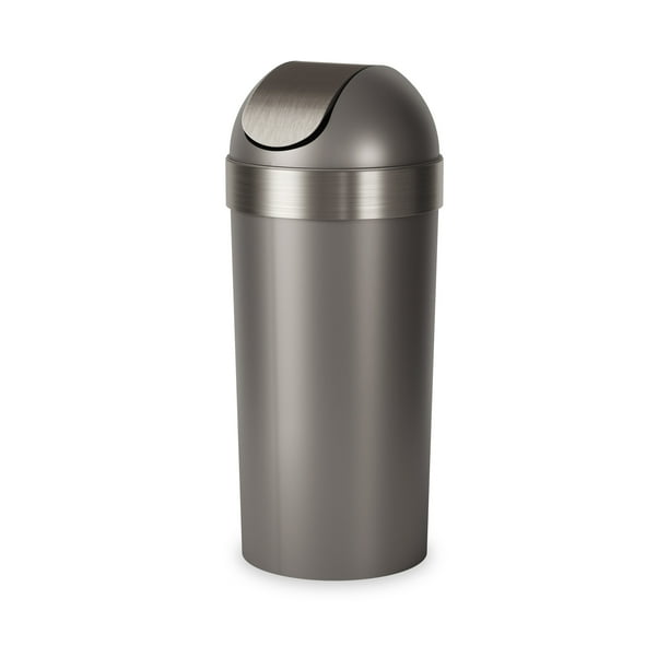 Umbra 16 gal Venti Plastic Swing Top Lid Kitchen Trash Can, Pewter