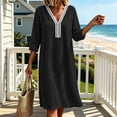 thumbnail image 6 of VBVC Women's Cotton Linen V Neck Tunic Dress , 3/4 Sleeve Summer Shift Dress For Women , Ladies' Boho Beach Midi Dresses with Pockets, S-2XL, 6 of 7