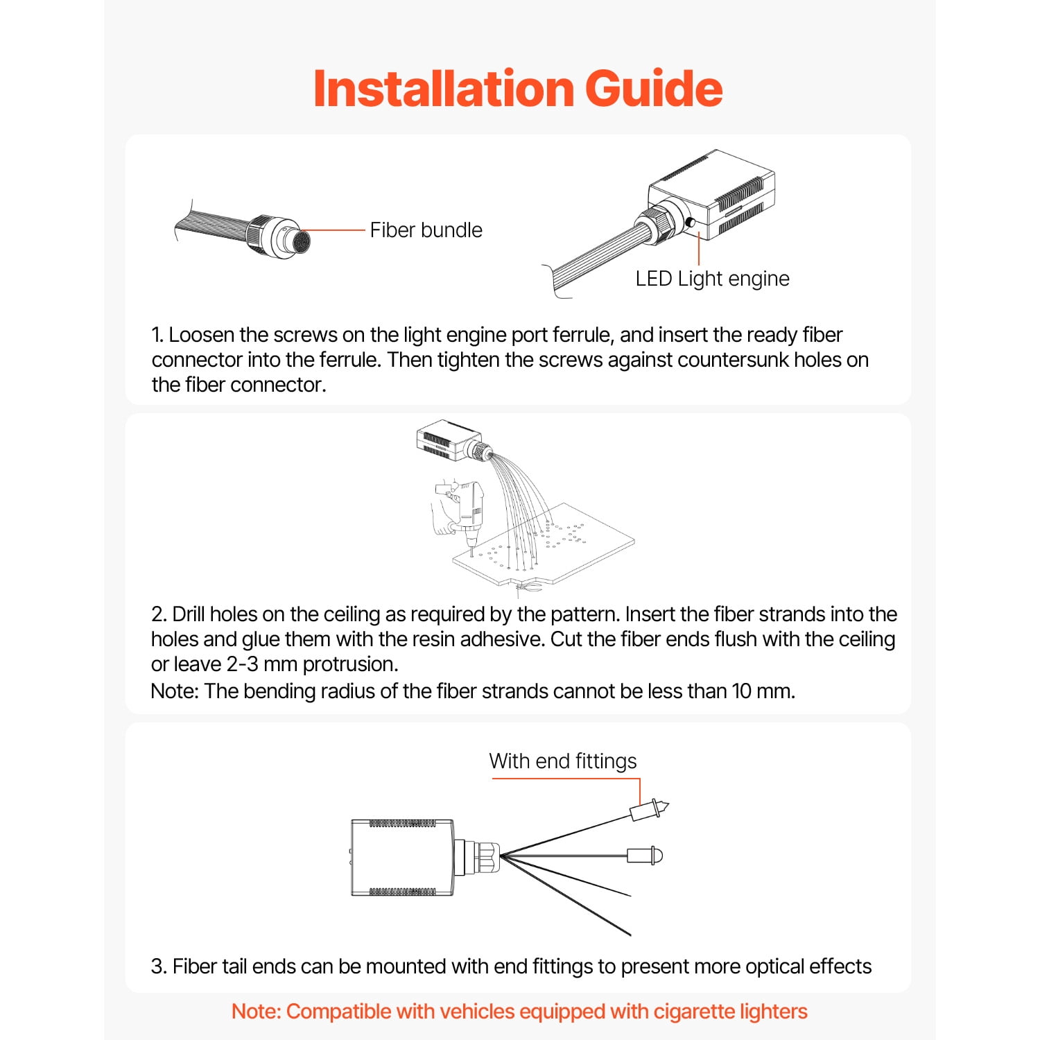 KFFKFF Starlight Headliner Kit, 150 pcs 0.03 in 6.5 ft, 16W Fiber Optic Star Ceiling Lights for Car, Bluetooth APP, Remote Control, Sound Activated, RGBW Light Engine, for Home Bedroom Decoration