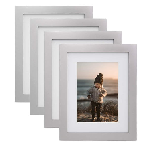 KINLINK 6x8 Picture Frames Silver - Wood Frames with Acrylic Plexiglass for Pictures 4x6 with Mat or 6x8 without Mat,Tabletop and Wall Mounting Display, Set of 4