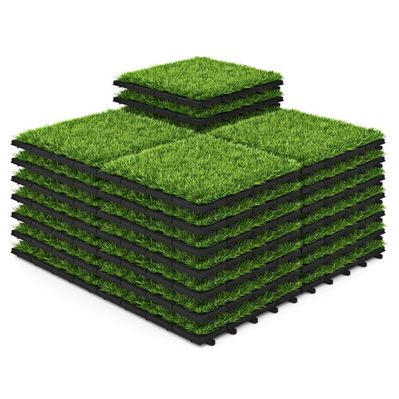 Gymax 12'' x 12'' Fake Grass Turf Outdoor Indoor Flooring Deck Decoration for Patio