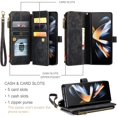 thumbnail image 3 of Para Samsung Galaxy Z Fold 4 5G Funda tipo billetera con Tarjetero, Muñequera con Correa de Cordón de Bolsillo con Cremallera Magnética con soporte, Funda tipo Billetera de Cuero con tapa, 3 of 8
