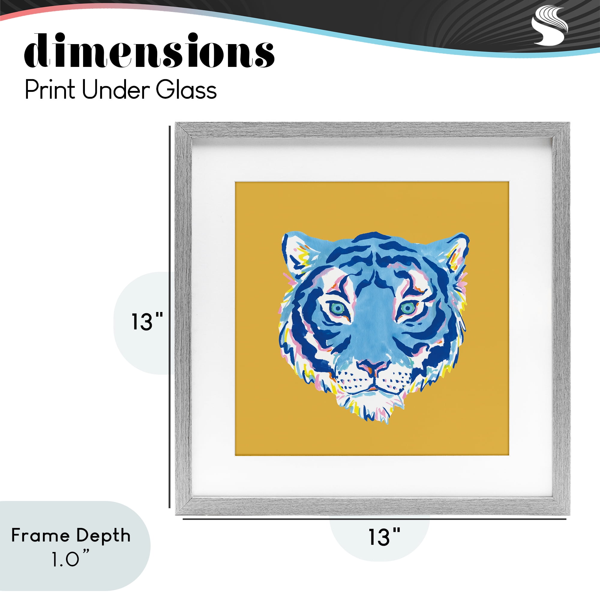 Stupell Industries Blue Tiger over Yellow Gray Framed Print Under Glass, design by Karolina Sato