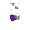 thumbnail image 2 of Delight Jewelry Acrylic 1" Purple Heart Silver tone Guardian Angel Charm Necklace and Stud Earrings, 2 of 4