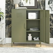 RealRooms Shadwick 2 Door Metal Locker Style Accent Storage Cabinet, Olive Green