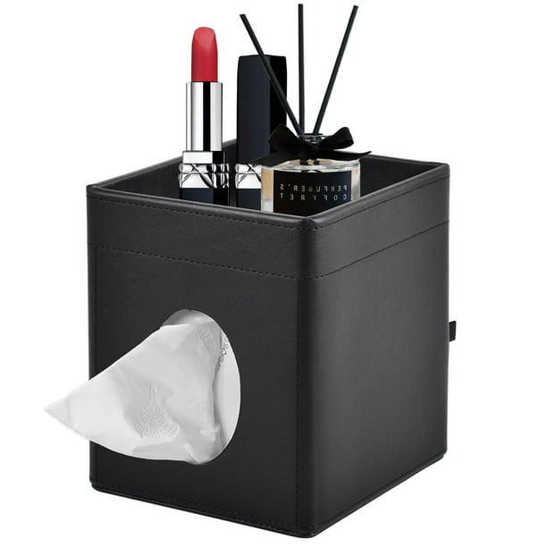 Funda cuadrada para caja de pañuelos XNONE, piel sintética, negra