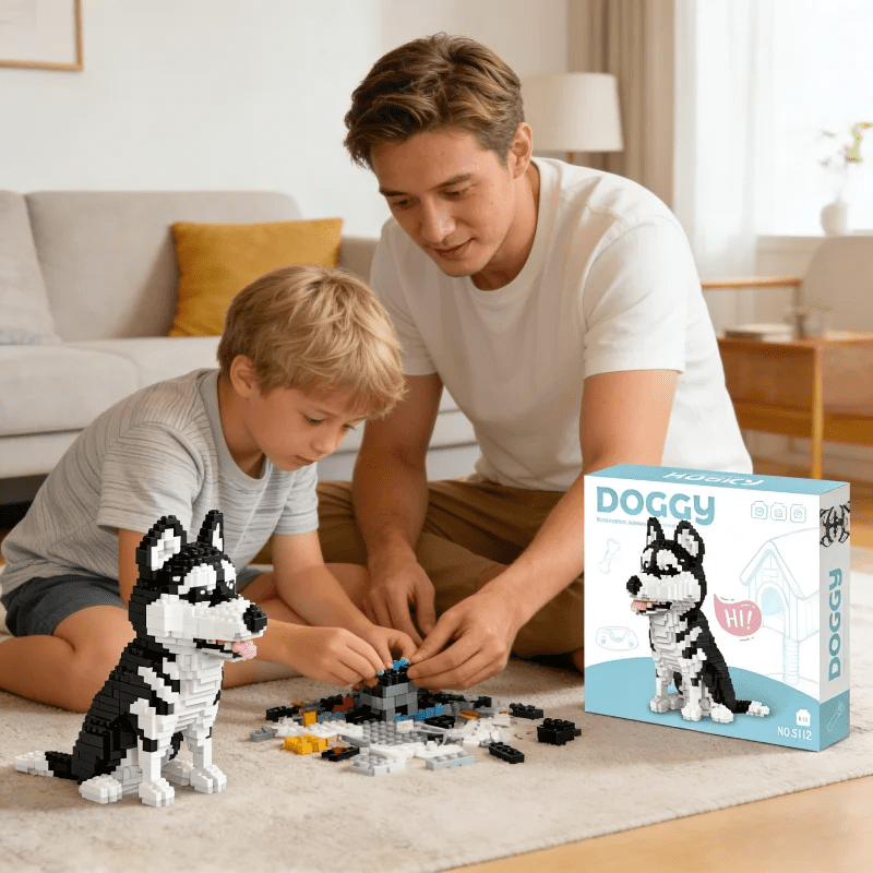 Micro Mini Husky Dog Building Blocks Set Micro 3D Animal Building Blocks for Age 14+ Fun Gift & Educational Toy for Dog Pet Lovers