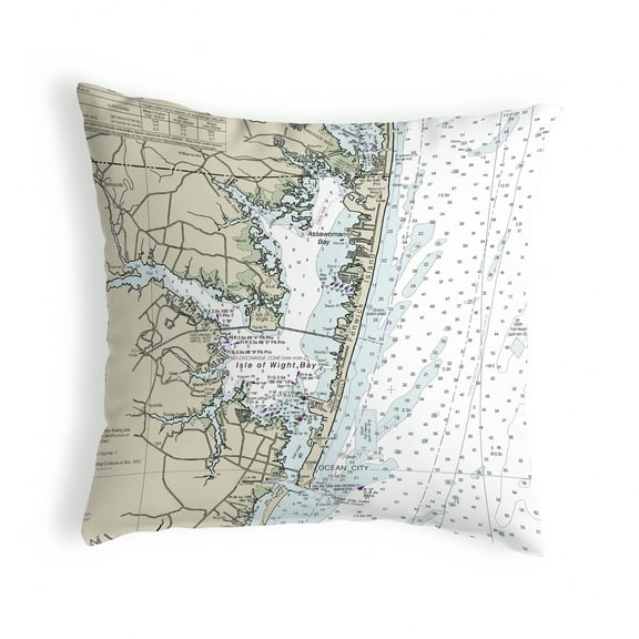 Betsy Drake KS12211FI 12 x 12 in. Fenwick Island to Chincoteague Inlet, VA Nautical Map Non-Corded Indoor & Outdoor Pillow