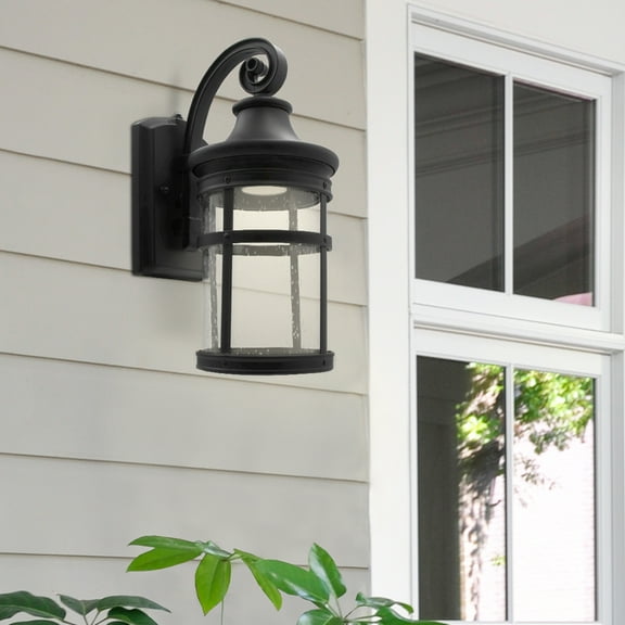Maxxima LED Outdoor Porch Light w/ Seeded Glass, Dusk to Dawn, Integrated LED, 3000K