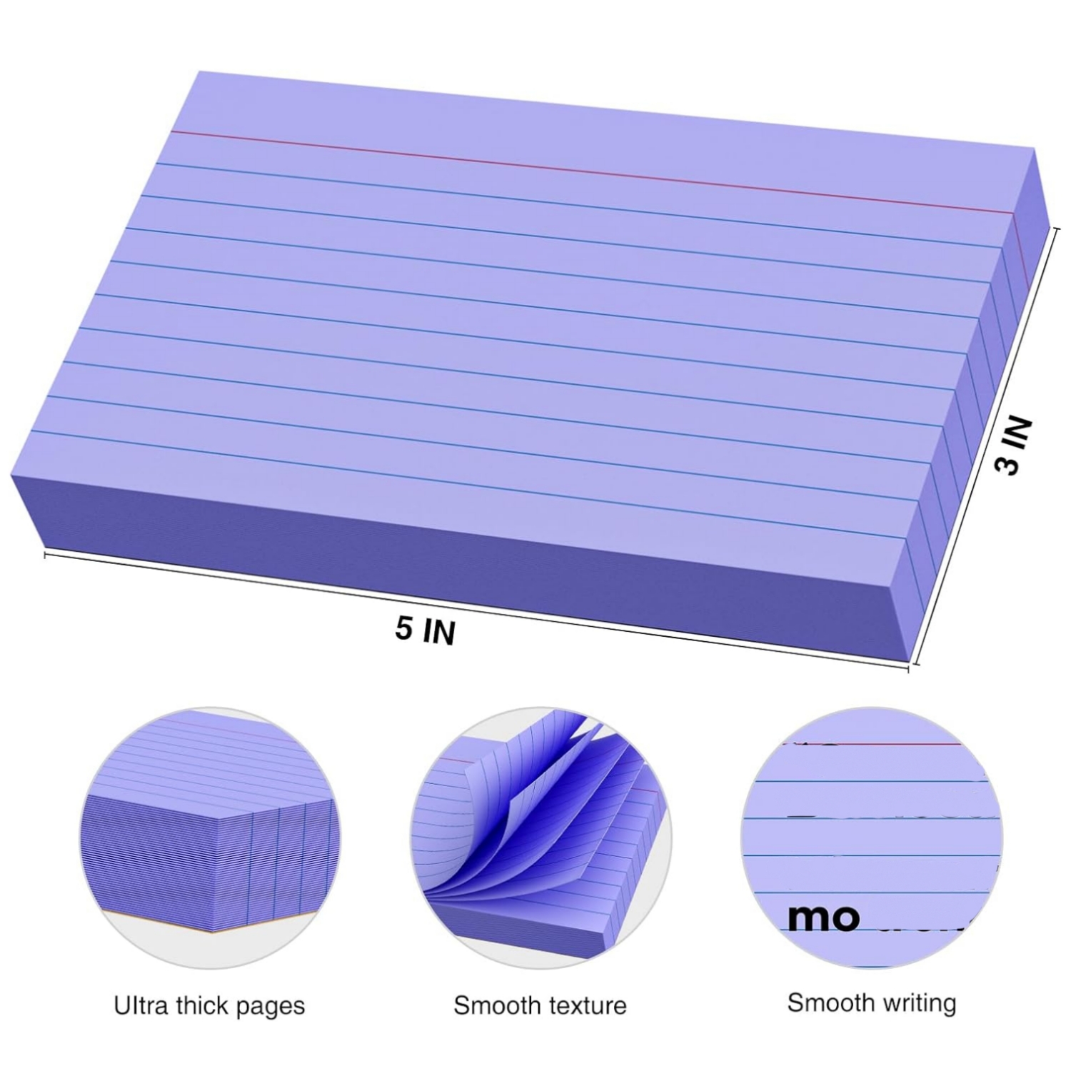Topboutique Index Cards 3"x5" Lined Index Cards Flash Cards Ruled Note Cards Ruled Study Cards for Learning Note Taking and Studying for Home and Office Use,Purple,4 Packs(Total 200 Sheets)